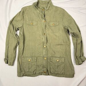 Artisan NY Linen Utility Jacket Olive Green Safari Style Womens L